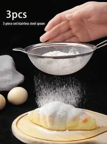 3pcs/1pc Stainless Steel Fine Mesh Tea Strainer With Handle - Japanese Style Matcha Powder Sifter