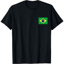 Brazil Flag Cool Brasil Flag Brazilian Flags Men Women T-Shirt - Casual Crew Neck, Short Sleeve Top, Perfect For Spring & Summer - Black - View 1