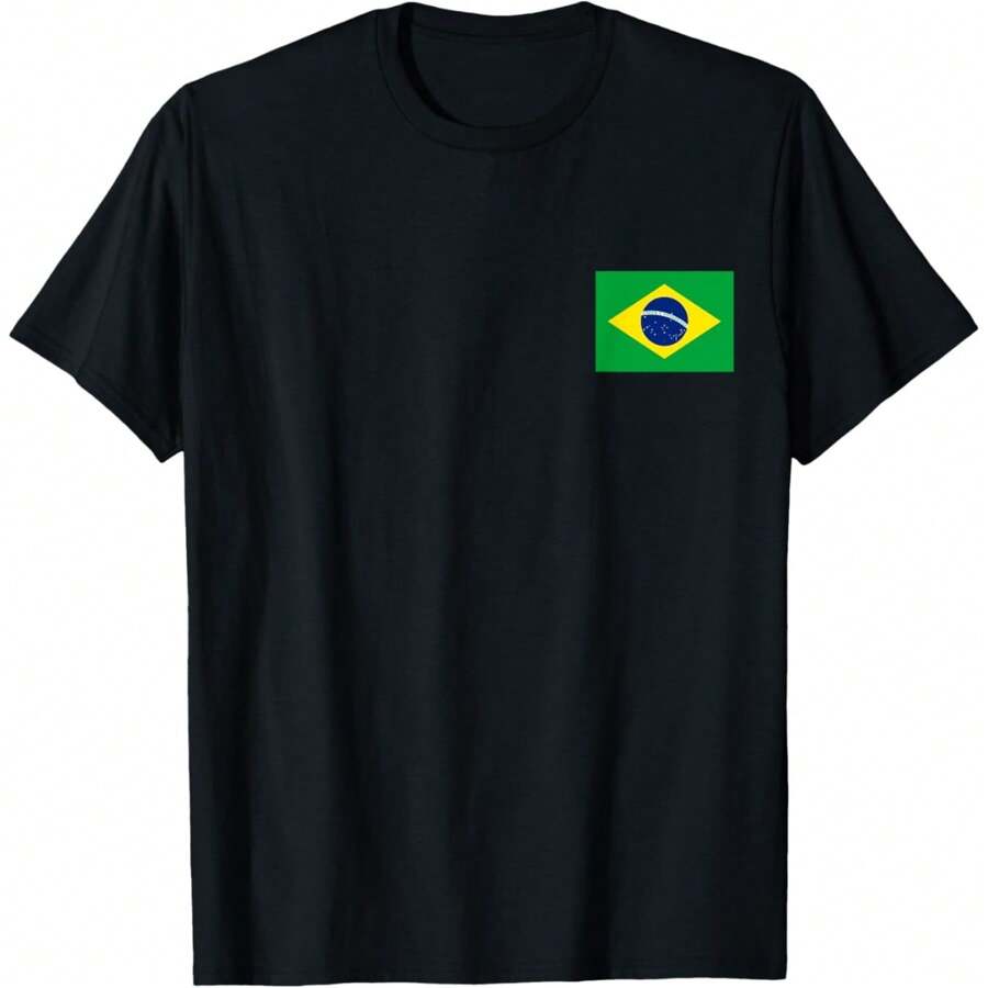 Brazil Flag Cool Brasil Flag Brazilian Flags Men Women T-Shirt - Casual Crew Neck, Short Sleeve Top, Perfect For Spring & Summer - Black - View 1