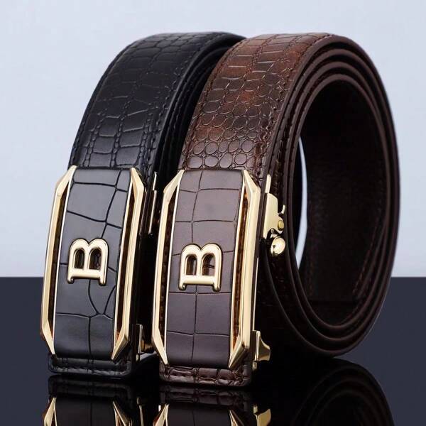 1 pieza Cinturón automático de hebilla para hombres, con textura de cocodrilo, cinturón minimalista casual para negocios, adecuado para adolescentes, casual de verano, al aire libre, deportivo, vacaciones, regalos de graduación, accesorios de cumpleaños, uso diario