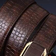 1 pieza Cinturón automático de hebilla para hombres, con textura de cocodrilo, cinturón minimalista casual para negocios, adecuado para adolescentes, casual de verano, al aire libre, deportivo, vacaciones, regalos de graduación, accesorios de cumpleaños, uso diario - Mismo estilo - Ver 4