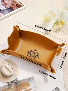1pc Custom Cute Cat Shape Leather Storage Tray With Name, Personalized Text Dice Box, Personalized Coin Desktop Jewelry Box, Custom Leather Storage Tray, Custom Text Makeup Key Tray DIY Household Folding Tray Storage Case, - Multicolor - View 6