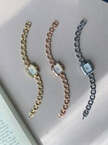 1pc Women's Vintage Oval Gold Tone Rhinestone & Zirconia Decorated Fashion Watch, Suitable For Daily Wear, Parties, Gatherings And Events