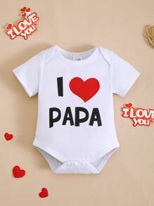 BrownBark Set de 2 prendas: Pelele de manga corta para bebé/niño pequeño con estampado gráfico "Amo a papá y mamá" para Día de San Valentín, trajes casuales y sencillos lindos para gateo de bebé, para Día de la Madre/Padre