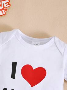 BrownBark Set de 2 prendas: Pelele de manga corta para bebé/niño pequeño con estampado gráfico "Amo a papá y mamá" para Día de San Valentín, trajes casuales y sencillos lindos para gateo de bebé, para Día de la Madre/Padre