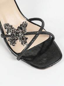 Modische Damen Kristall Plateau Sandaletten mit Schmetterling Strass Design, offene Zehe Lässig atmungsaktiv Partyklassiker schwarze Schuhe