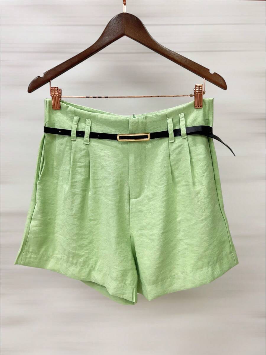 Marrant Shorts With Belt And Pocket High Waist - 薄荷綠 - 查看 1