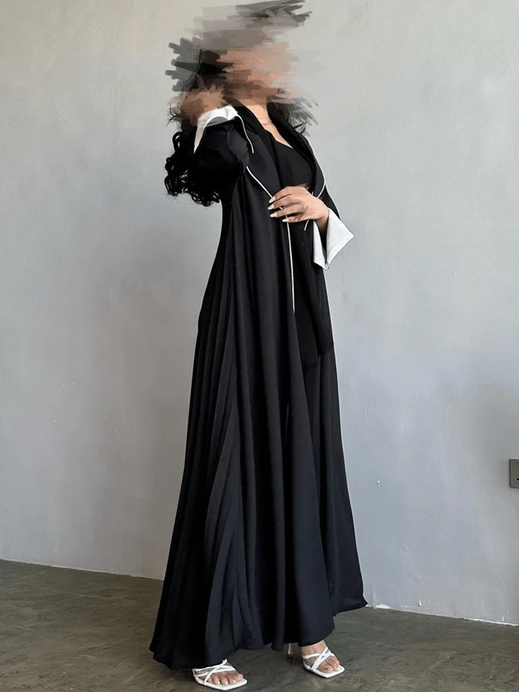 Elegant Robe With Cuff Buttons, European And Dubai Style, Modest - Black - View 7