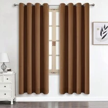 1 件或 2 件可选顶部孔眼遮光窗帘布，优质厚实三层编织纯色隔热遮光窗帘，适用于卧室、客厅、餐厅、厨房 - 黃咖色 - 查看 46