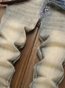 Męskie dopasowane, elastyczne jeansy jeansowe, modne męskie obcisłe jeansy, zniszczone, proste nogawki, modne i wygodne spodnie w pasie - Brąz - Zobacz 3