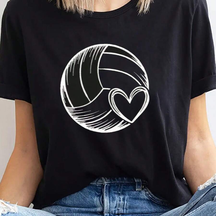 Camisetas gráficas de voleibol, de algodón suave, cuello redondo, manga corta, con diseños divertidos y novedosos' - Negro - Ver 1