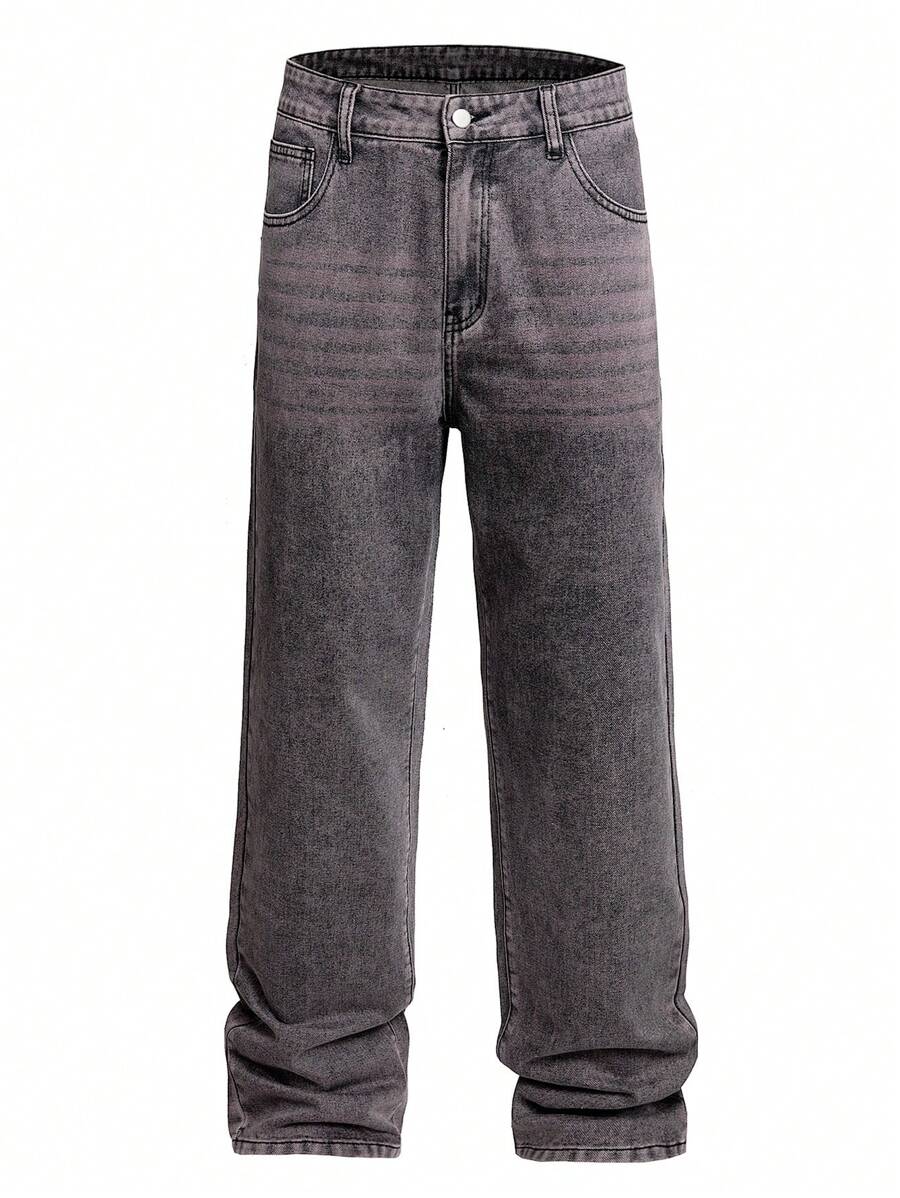 1 Stück Herren Jeans in geradem Bein Retro-Stil, verwaschen, Lässig - Mauve - Übersicht 1