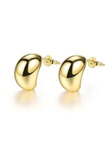 1pair Unique Beans Stud Earring Ladies Jewelry For Women 925 Sterling Silver Simple And Unique Fat Moon Earring Fine Jewelry Gift For Girl Daily Dating Decor For Sisters Friendship