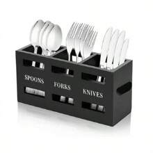 1 pezzo Portaposate in legno con 3 scomparti, portaposate di grande capacità, portaposate multifunzione, portaposate per posate, portaposate eleganti per forchette cucchiai e coltelli