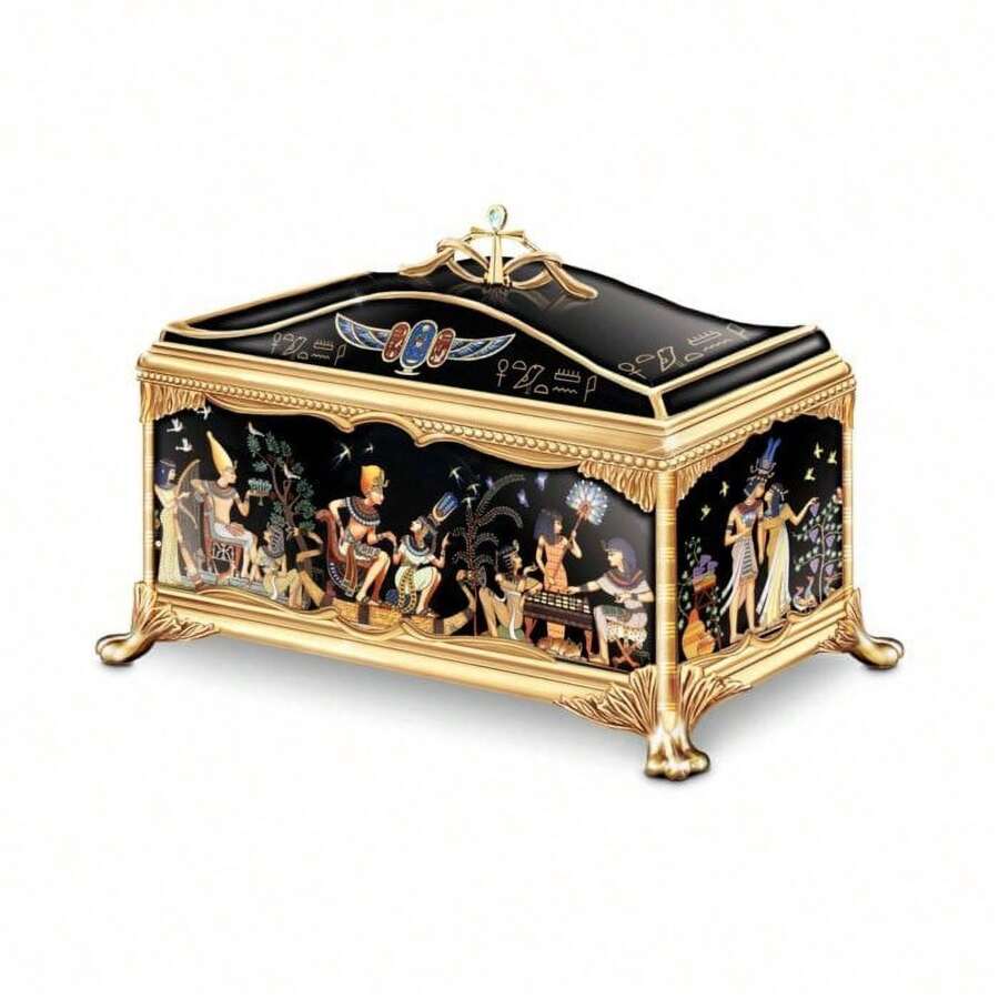The Bradford Exchange King Tutankhamun Antiquity Music Box With Egyptian Hieroglyphics And 22-Carat Gold Accents Plays "Clair De Lune" - default - View 1