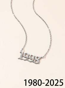 1 pc modern minimalist style steel color year time digital necklace women's festival - Silver - View 1