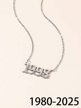 1 pc modern minimalist style steel color year time digital necklace women's festival