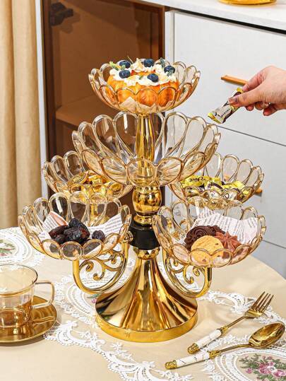 1 pezzo Piatto di plastica multistrato, piatto per frutta, piatto per torta, piatto per spuntino, ciotola per insalata, adatto per cucina, sala da pranzo, decorazione del soggiorno, vassoio multifunzionale per stoviglie, caramelle, biscotti, pane, adatto per matrimoni, feste, regali, compleanni, anniversari, decorazione per la casa, regalo di Capodanno