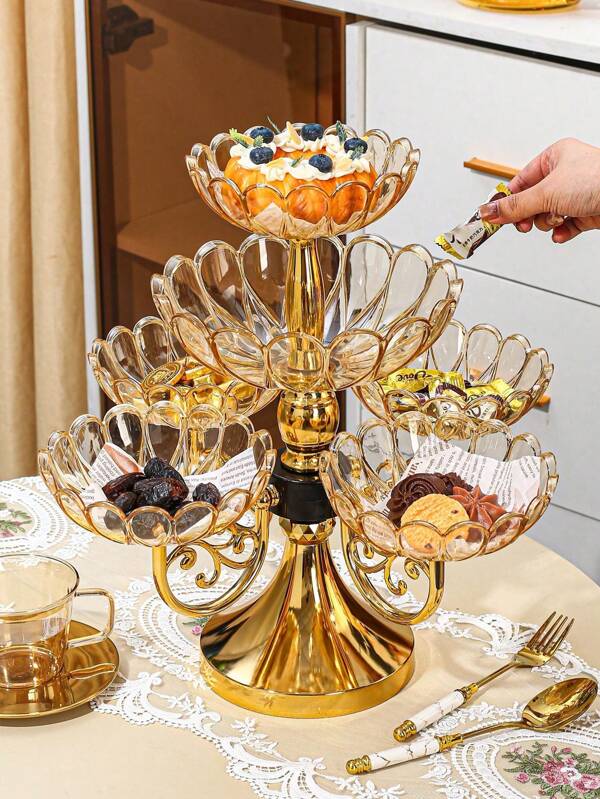 1 Stück mehrstufiger Kunststoff Servier-Teller Kuchen Ständer Obstschale, Heim Küche Esszimmer Wohnzimmer Dekoration, multifunktionale Aufbewahrungsschale für Geschirr, Süßigkeiten, Kekse, Brot, geeignet für Teeservice, Gläser, Hochzeiten, Partys, Geschenke, Geburtstag, Jahrestag