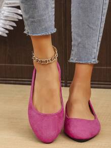 Women's Suede Slip-On Flat Shoes, Pointed Toe, Low Heel, Casual, Versatile, Candy Colors, Loafers - Hot Pink - View 3