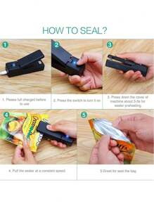 1pc Mini Impulse Sealer, USB Rechargeable Handheld Heat Sealing Machine, 2-In-1 Bag Opener And Sealer, For Plastic Bags, Snack Bags, Airtight Packaging And Food Preservation, Essential For Outdoor Picnic And Travel, 4.3 Inch X 1.3 Inch - Multicolor - View 5