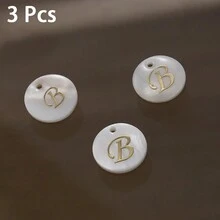 3 Peças Pingente Redondo de Concha de 15mm, 26 Peças Contas com Letra de Furo Único, Padrão de Alfabeto de A a Z, Para Fazer Colar, Pulseira, Artesanato de Joias