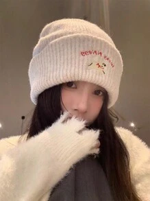 Puppy Embroidery Knitted Beanie Hat For Women, Warm, Cute, Suitable For Students, Couples, Autumn/Winter - Hat - View 3