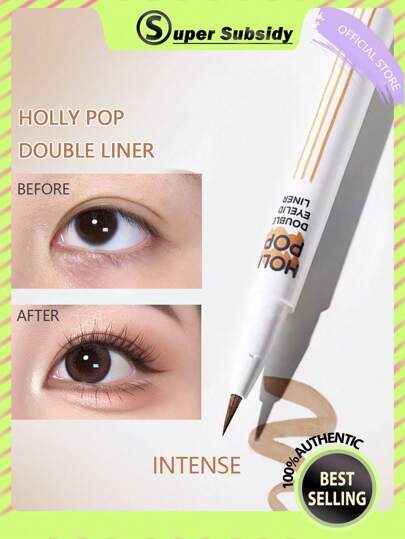 HOLIKA HOLIKA Holly Pop Doppio Liner 02 Intenso, Sensazione di piuma leggera, Precisione simile all'inchiostro, Durata 24 ore, Asciugatura rapida, Senza tirare, Ingredienti non grassi, Dimensione mini portatile, Resistente alla palestra, Occhi incappucciati, Eyeliner grafico, K-Beauty, Trucco coreano, 0,5g/0,01oz