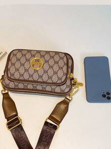 Nowa, modna, klasyczna, uniwersalna, jednokolorowa, wodoodporna torba na ramię z PU, metalowa torba z logo w stylu vintage ze zwierzętami, wielokomorowy portfel typu crossbody z nadrukiem w litery, zapinany na zamek, elegancki damski portfel, odpowiedni na zakupy, prezenty świąteczne, do ulubionych aktywności - Kolor khaki - Zobacz 6