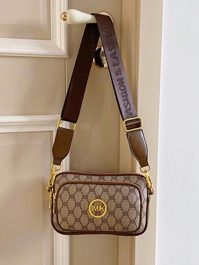 New Fashion Classic Versatile Solid Color PU Waterproof Material, Vintage Metal Animal Logo Design Shoulder Bag/Square Bag, Allover Letter Print Decor Multi-Compartment Crossbody Wallet, Zipper Closure Women's Elegant Wallet, Suitable For Shopping, Holiday Gifts, Participating In Favorite Activities