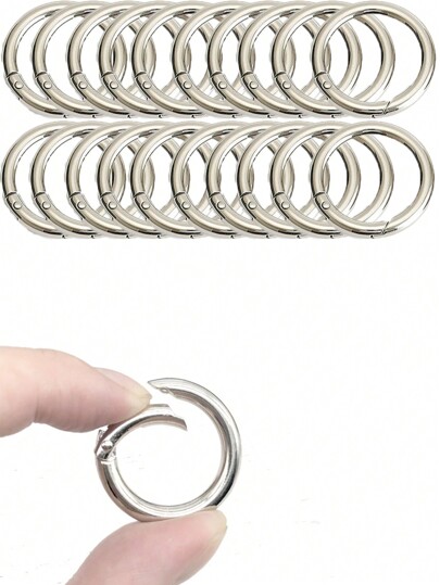 20 pièces Anneaux de printemps métalliques argent, Mousquetons ronds ouverts, Fournitures pour artisanat et bijoux