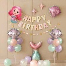 27pcs/Set Birthday Party Decoration Package Includes Macaron Flower, Mermaid Balloon, Happy Birthday Flag Banner, Letter Pennant Back To School Valentine Day