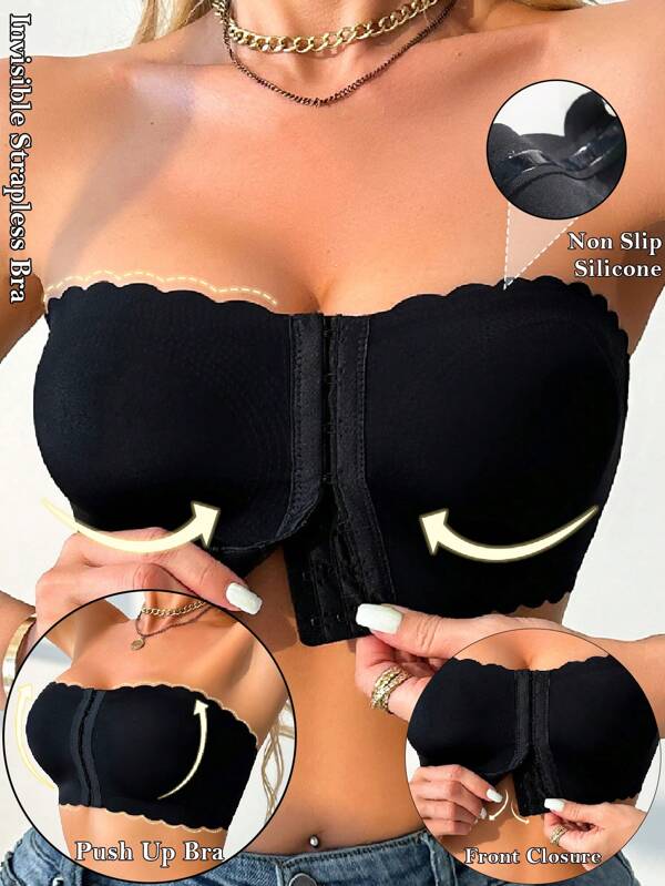 Women Sexy Invisible Strapless Bras Tube Top Bra Seamless Underwear Thin Non Slip Push Up Bralette Wireless Female Lingerie Front Closure Brassiere No Pads Underwear Lingerie Bras