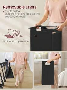 VASAGLE Laundry Basket, 2-Compartment Laundry Hamper, Pull-Out And Removable Laundry Bags, Laundry Sorter, Shelf, Metal Frame, 2 X 46L, 73 X 33 X 72 Cm, Black - Black - View 6