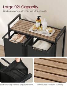 VASAGLE Laundry Basket, 2-Compartment Laundry Hamper, Pull-Out And Removable Laundry Bags, Laundry Sorter, Shelf, Metal Frame, 2 X 46L, 73 X 33 X 72 Cm, Black - Black - View 4