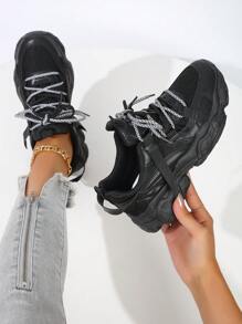 Giày thể thao buộc dây họa tiết hoa thời trang màu đen dành cho nữ, giày thể thao đế dày mũi tròn cổ thấp chống trượt, giày thể thao đế dày thoáng khí thời trang dành cho học sinh - màu đen - Xem 6