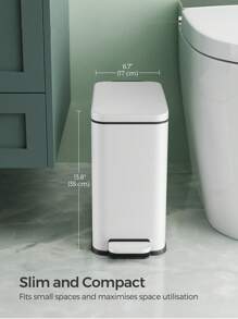 SONGMICS Bathroom Bin, 10L Small Bin With Lid, Pedal Toilet Bin, Slim For Small Spaces, Steel, Soft Close, White - White - View 5