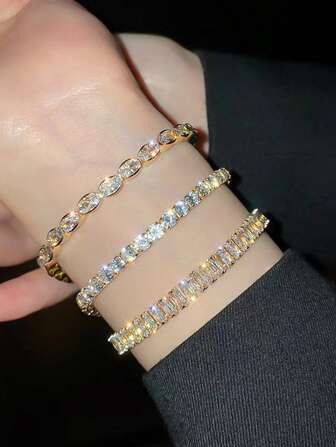 Tennisarmband i rostfritt stål för kvinnor Justerbara AAA Cubic Zirconia Crystal Choker Bead Chain Hänge Halsband Fina smycken