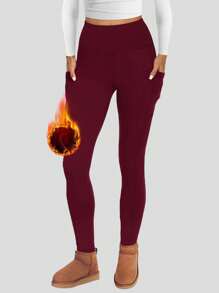 ZOOSIXX 2 件套女士羊毛内衬高腰紧身裤 - 保暖冬季裤子，收腹瑜伽徒步跑步紧身裤 - 混合色 - 查看 4