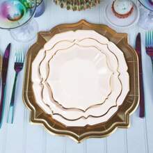 60er Pack elegante Wegwerfpappteller mit goldfarbiger Folie für Geburtstag, Verlobung, Hochzeit, Jahrestags-Feier, Party Zubehör (18cm+23cm+25,4cm)