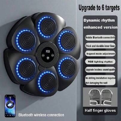 1 pièce cible de frappe de boxe musicale intelligente portable, tapis d'entraînement de boxe intelligent Bluetooth, tapis de pratique de boxe électronique mural pour l'entraînement à la maison