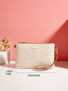 流行女士休闲旅行草编包，时尚简约大容量女士中长款钱包手拿包，沙滩钱包，适合夏季、度假和日常使用，完美搭配女士舞会礼服、舞会配饰、女士亮片连衣裙、闪亮连衣裙、女士优雅连衣裙、优雅舞会包、沙滩必需品、沙滩必需品、沙滩用品和夏季必需品、最新假日包 - 米色 - 查看 7