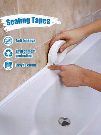 1 rulle, vit tätningsremsa, vattentät tätningstejp, PVC fönstertätningstejp, mögelsäker fuktsäker tätningsremsa, självhäftande tätningsremsa, för dörrar och fönsterluckor, diskbänksskiva, biljardbord, toaletthörn, vattentät och vacker sömklistermärke, För diskbänk och sprickor i badrum, hållbar, hygienisk skönhetsplåster för hemreparation.