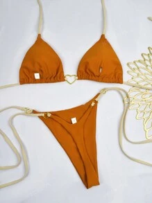 Bikini de tela de nailon con diseño sexy de corazón para mujeres, adecuado para verano, vacaciones en la playa, resort, spa. Nueva colección 2024 de Europa y América