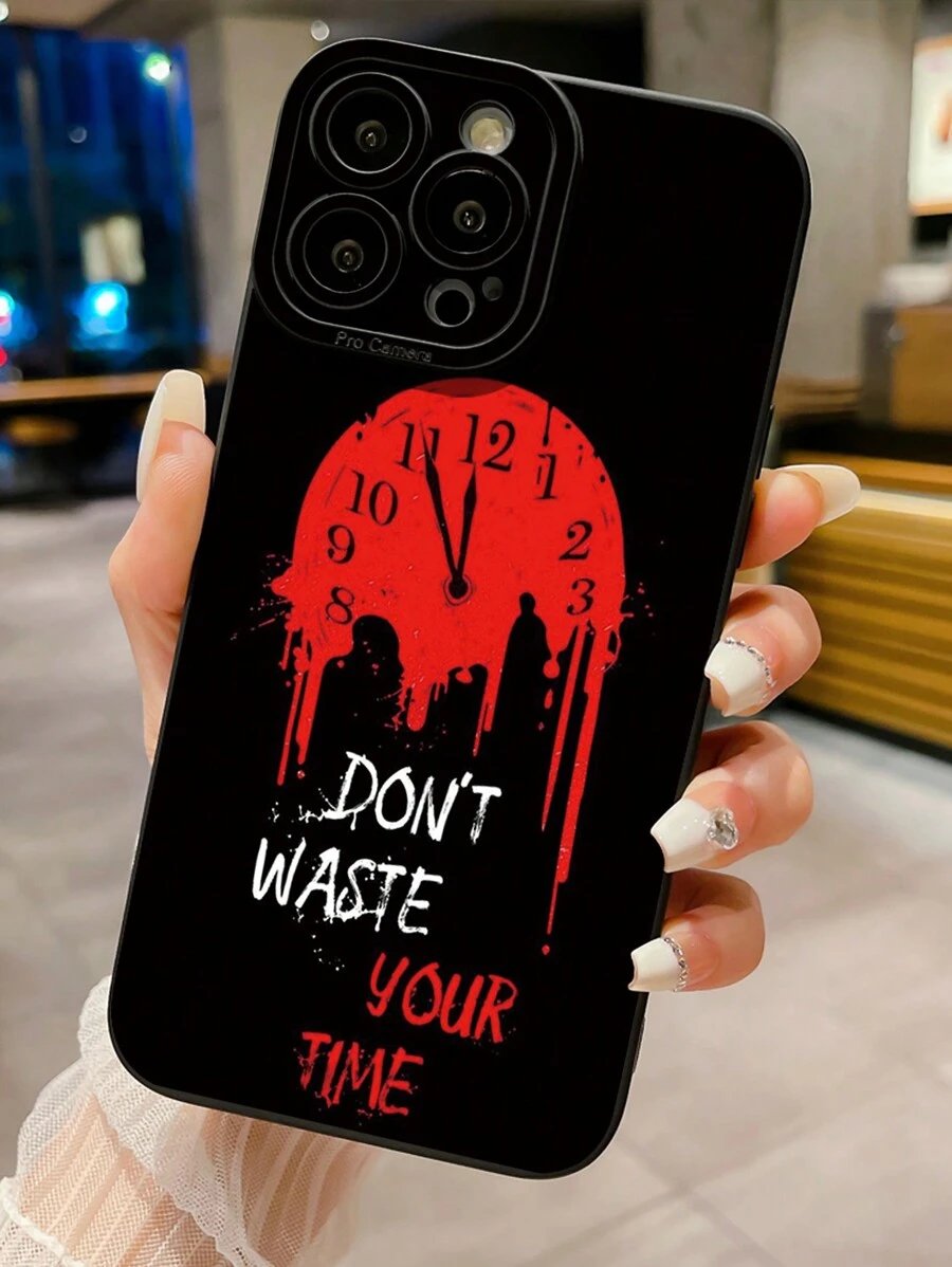 Slogan 1pc Cracked Screen Shockproof Phone Case Compatible With IPhone/Compatible With Galaxy/Compatible With Infinix/Compatible With Redmi/Compatible With OPPO/Compatible With VIVO//Compatible With Realme, Red - Black - View 1