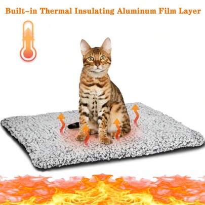 1 buc. Tampă izolatoare termică din folie de aluminiu groasă pentru animale de companie, covoraș pentru pat pentru câini din folie de aluminiu moale, cu strat exterior de pluș, strat interior din folie de aluminiu, covoraș izolator anti-alunecare lavabil pentru pat pentru pisici/caini mici pentru utilizare în interior