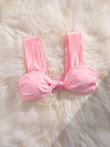 PEPPERMOLLY New Solid Color Soft Padded Wide Strap Elegant Party Bikini Top, Summer Beach Fashion Ladies Swimwear - Pink - View 3