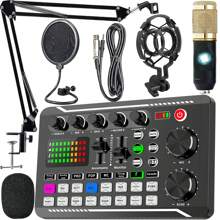 Podcast Equipment Bundle, Recording Studio Package With Voice Changer, Live Sound Card - Audio Interface For Laptop Computer Living Broadcast Live Streaming - Black - View 1