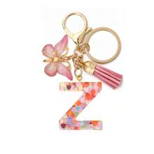 1pc Women's Boho Fashionable Pink Glittery Heart Shaped & English Letter Keychain With Tassel & Butterfly Design, Heart Shape Glitter, Crystal, Tassel And Butterfly Pendant Car Hanging Pendant Women Gift, Wallet And Handbag Accessories For Couple, Mother, Valentine's Day, Friends As Gift, Bag Pendant - Рожевий - Переглянути 27
