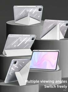 1pc Transparent Acrylic Y-Fold Flat Protective Case, White Color. Y-Fold Stand, Built-In Pen Slot, High Transparency Acrylic Back Cover Anti-Scratch Anti-Bend, Magnetic Sleep/Wake, Minimalist/Casual/Classic/Business IPad Flip Cover With Pen Slot, Compatible With IPad Mini 6/Mini 7/Air 1/Air 2/9.7/10.2/10.5/Air 4/Air 5/10th/10.9/Pro 11-Inch/Pro 12.9-Inch/Air 11-Inch (M2)-2024/Air 13-Inch (M2)-2024/Pro 11-Inch (M4)-2024/Pro 13-Inch (M4)